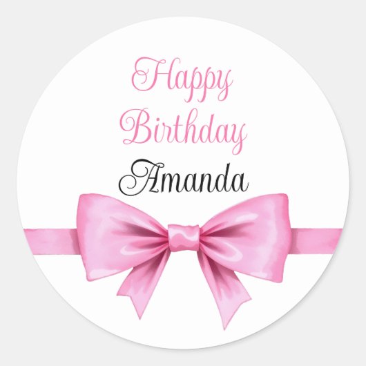 Sticker Rond Chic rose Aquarelle Bow Sweet 16 Anniversaire (Devant)