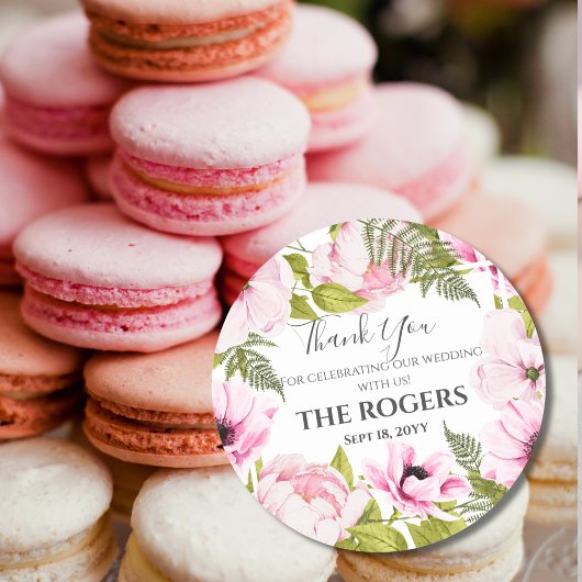 Sticker Rond Chic rose Aquarelle Merci Floral