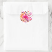 Sticker Rond Chic rose blanc Aquarelle Florale Élégant Mariage (Sac)