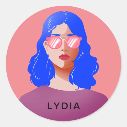 Sticker Rond Chic rose et classe femme (Devant)