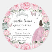 Sticker Rond Chic rose Floral Princesse Silver Quinceañera XV (Devant)