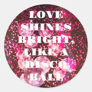 Sticker Rond Chic Rose Pailleté Rétro Disco Boules Merci