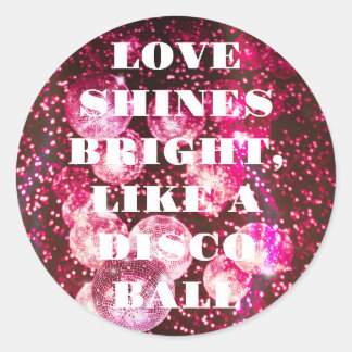 Sticker Rond Chic Rose Pailleté Rétro Disco Boules Merci