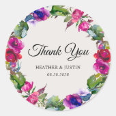 Sticker Rond Chic rose violet mariage d'aquarelle merci (Devant)