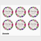 Sticker Rond Chic rose violet mariage d'aquarelle merci (Feuille)