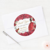 Sticker Rond Chic Roses Rouges Papillons Floraux Princesse Favo (Enveloppe)