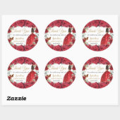 Sticker Rond Chic Roses Rouges Papillons Floraux Princesse Favo (Feuille)