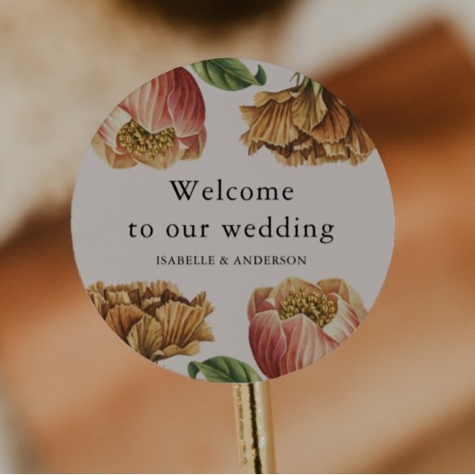 Sticker Rond Chic Rustic Floral Mariage Bienvenue