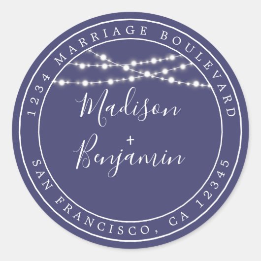 Sticker Rond Chic Rustic Light Navy Blue Mariage Adresse de ret (Devant)