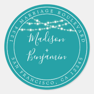 Sticker Rond Chic Rustic Lights Green Mariage Adresse de retour