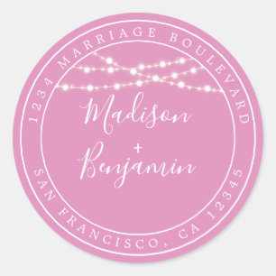 Sticker Rond Chic Rustic Lights Mariage rose Adresse de retour
