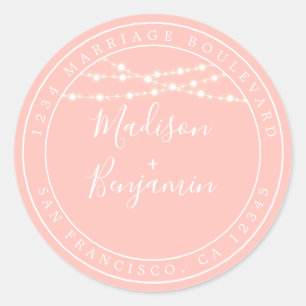 Sticker Rond Chic Rustic Lights Mariage rose Adresse de retour
