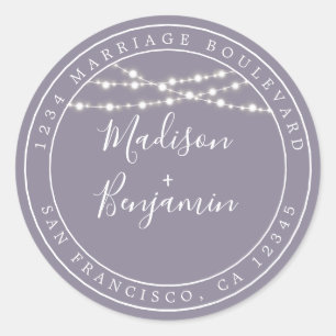 Sticker Rond Chic Rustic Lights Purple Mariage Adresse de retou