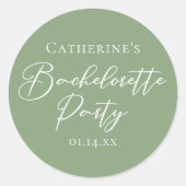 Sticker Rond Chic Sage Green Bachelorette Party Personalized (Devant)