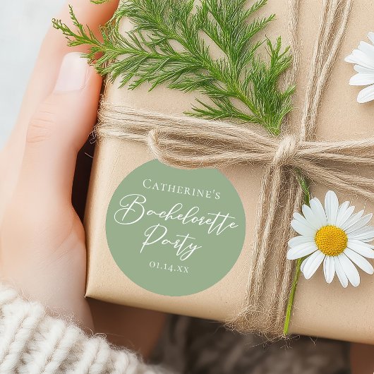 Sticker Rond Chic Sage Green Bachelorette Party Personalized