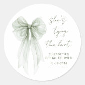 Sticker Rond Chic Sage Green Bow Watercolor Bridal Shower (Devant)