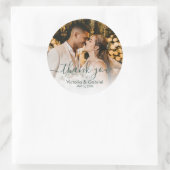 Sticker Rond Chic Sage Green Script Mariage Photo Merci (Sac)