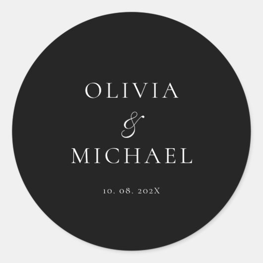 Sticker Rond Chic Script Black Minimalist Wedding (Devant)