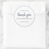 Sticker Rond Chic Script Bleu Foncé Merci pour votre achat (Sac)