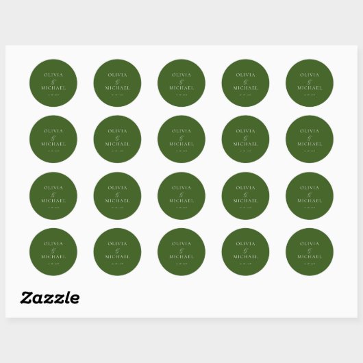 Sticker Rond Chic Script Forest Green Minimalist Wedding (Feuille)