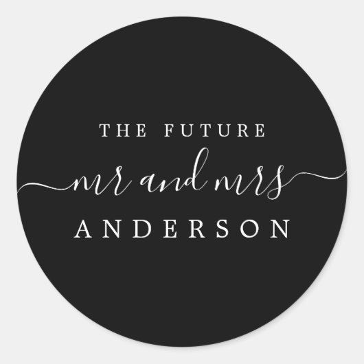 Sticker Rond Chic Script Future M. Mme Black Mariage (Devant)
