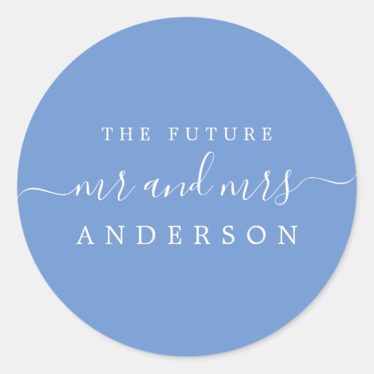 Sticker Rond Chic Script Future M. Mme Cornflower Mariage bleu (Devant)