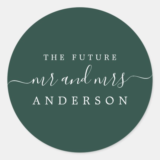 Sticker Rond Chic Script Future M. Mme Dark Green Mariage (Devant)