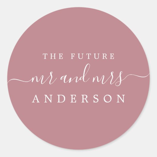 Sticker Rond Chic Script Future M. Mme Dusty Rose Mariage (Devant)
