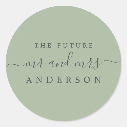 Sticker Rond Chic Script Future M. Mme Laurel Mariage verte (Devant)