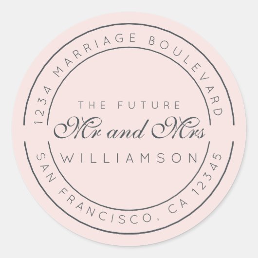 Sticker Rond Chic Script Future M. Mme Mariage Adresse de retou (Devant)