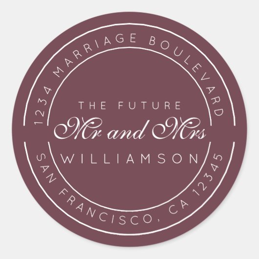 Sticker Rond Chic Script Future M. Mme Mariage Adresse de retou (Devant)
