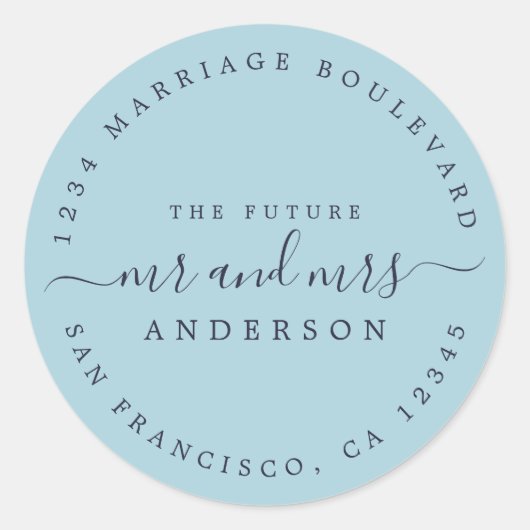 Sticker Rond Chic Script Future M. Mme Mariage Adresse de retou (Devant)