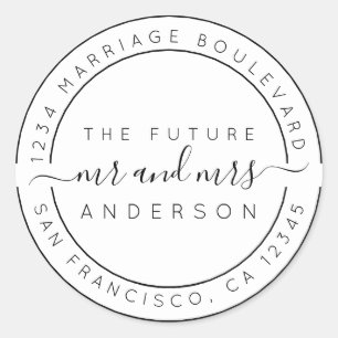 Sticker Rond Chic Script Future M. Mme Mariage Adresse de retou