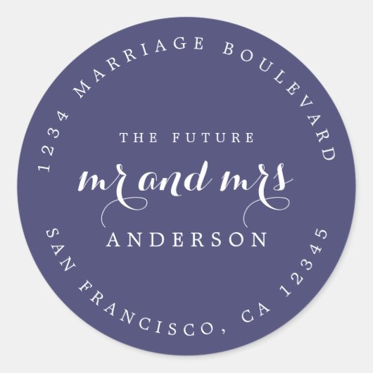 Sticker Rond Chic Script Future M. Mme Mariage Adresse de retou (Devant)