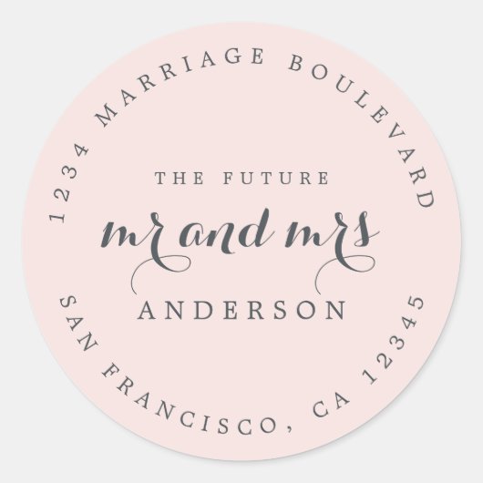 Sticker Rond Chic Script Future M. Mme Mariage Adresse de retou (Devant)