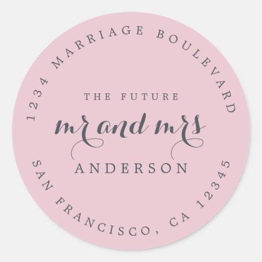 Sticker Rond Chic Script Future M. Mme Mariage Adresse de retou (Devant)