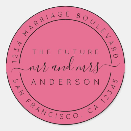 Sticker Rond Chic Script Future M. Mme Mariage Adresse de retou (Devant)