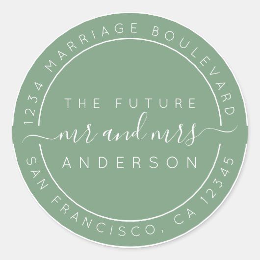 Sticker Rond Chic Script Future M. Mme Mariage Adresse de retou (Devant)