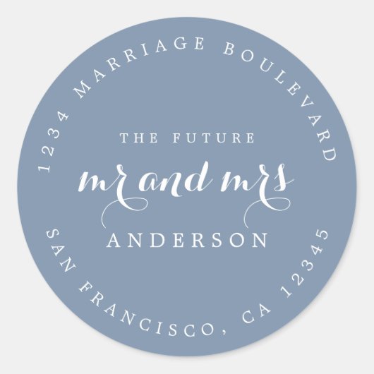 Sticker Rond Chic Script Future M. Mme Mariage Adresse de retou (Devant)