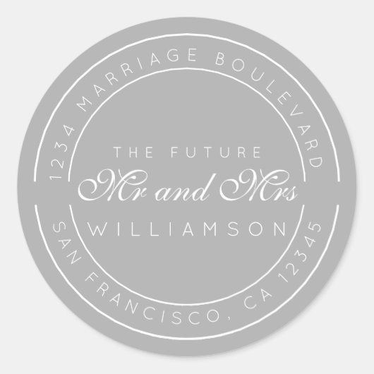 Sticker Rond Chic Script Future M. Mme Mariage Adresse de retou (Devant)