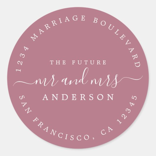 Sticker Rond Chic Script Future M. Mme Mariage Adresse de retou (Devant)