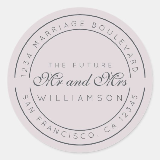 Sticker Rond Chic Script Future M. Mme Mariage Adresse de retou (Devant)