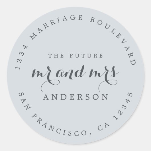 Sticker Rond Chic Script Future M. Mme Mariage Adresse de retou (Devant)