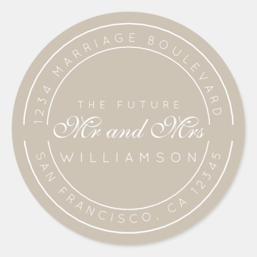 Sticker Rond Chic Script Future M. Mme Mariage Adresse de retou (Devant)