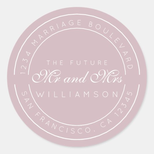 Sticker Rond Chic Script Future M. Mme Mariage Adresse de retou (Devant)