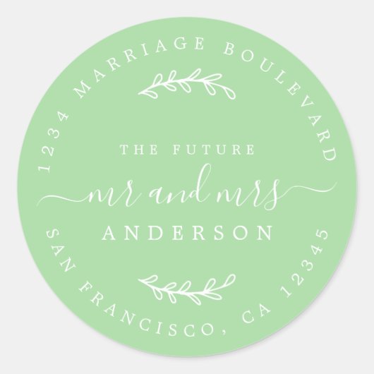 Sticker Rond Chic Script Future M. Mme Mariage Adresse de retou (Devant)