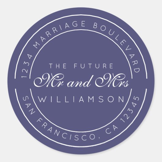 Sticker Rond Chic Script Future M. Mme Mariage Adresse de retou (Devant)