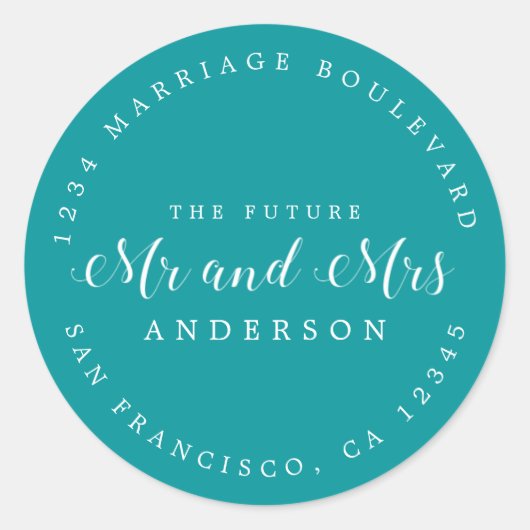 Sticker Rond Chic Script Future M. Mme Mariage Adresse de retou (Devant)