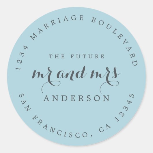 Sticker Rond Chic Script Future M. Mme Mariage Adresse de retou (Devant)