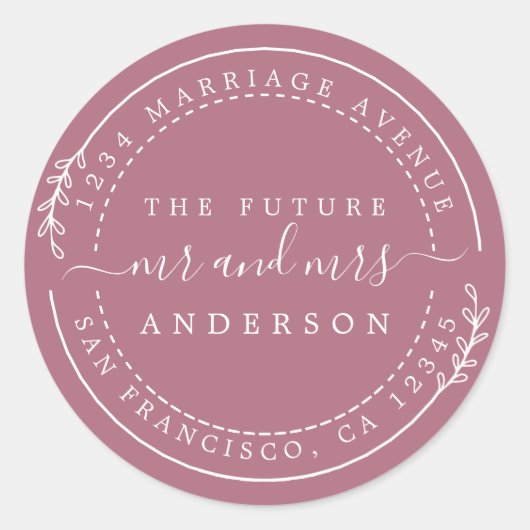 Sticker Rond Chic Script Future M. Mme Mariage Adresse de retou (Devant)